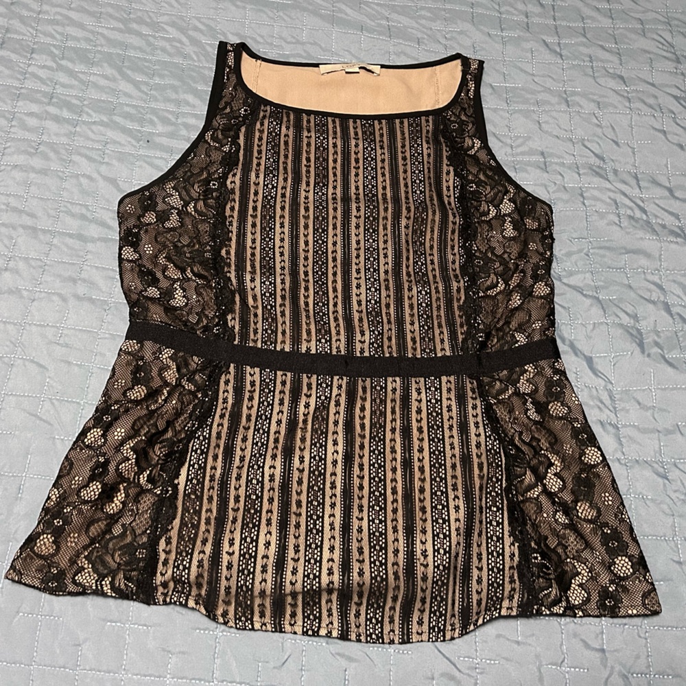 LOFT Black and Cream Lace Top